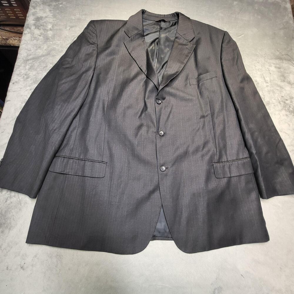 Cianni Suit Jacket Mens 52 Gray Striped Long 2 Piece Wool Polyester Classic